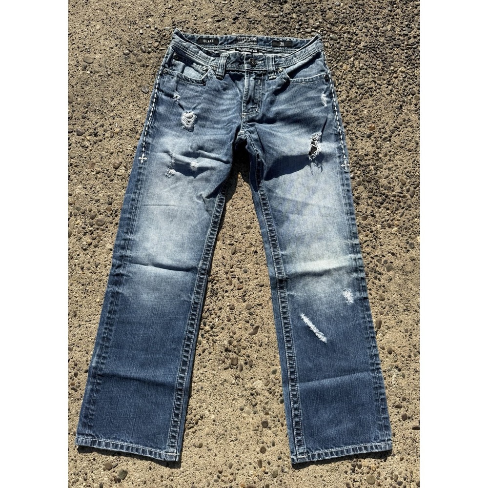 Affliction Jeans Blake Relaxed Straight Mens 30x29.5 Grunge Distressed Pocket‎